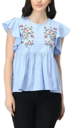 (WHOLESALE) Ladies Embroidered Cotton Top T1014R.