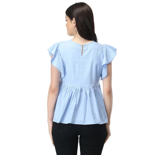 (WHOLESALE) Ladies Embroidered Cotton Top T1014R.