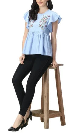 (WHOLESALE) Ladies Embroidered Cotton Top T1014R.
