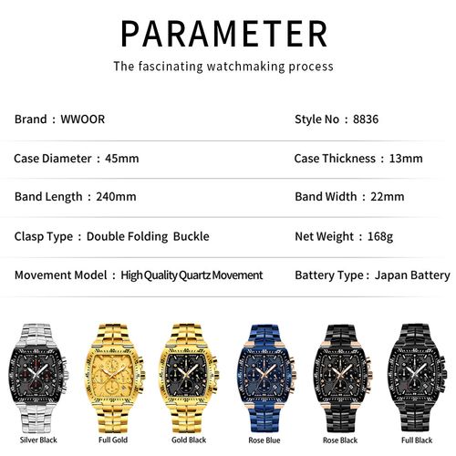 Chronograph Sport Square Top Luxury Quartz Watch