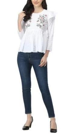 (WHOLESALE) Ladies Embroidered Cotton Top T1014R.
