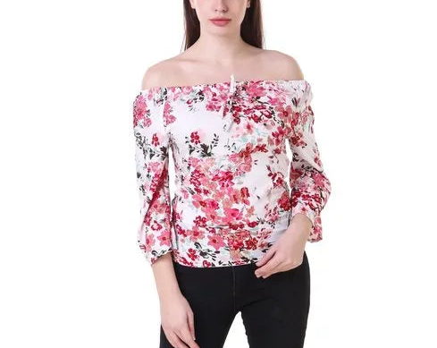 (wholesale 30 pieces)Ladies Printed Off Shoulder Top T1008R
