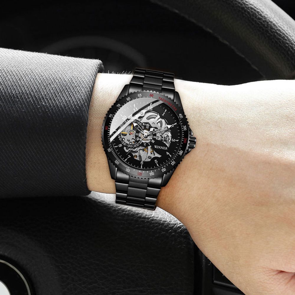 Mens Skeleton Transparent Automatic Watch.