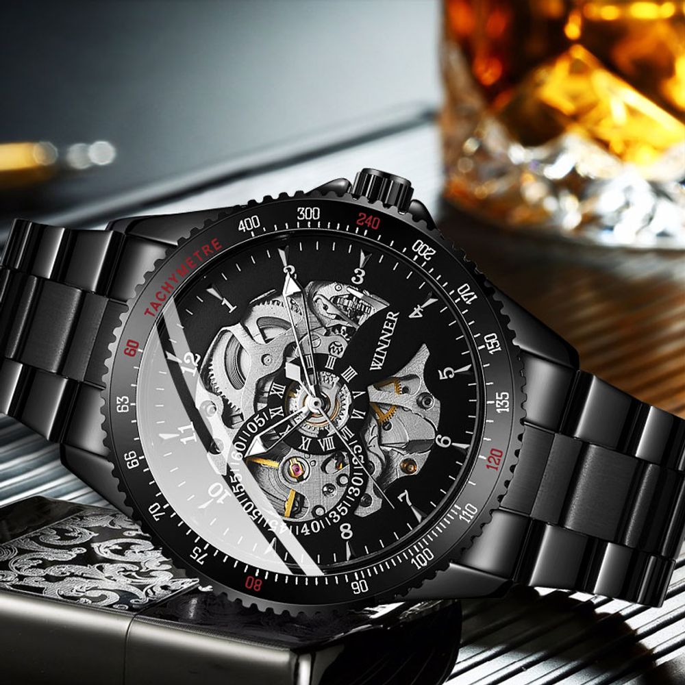 Mens Skeleton Transparent Automatic Watch.