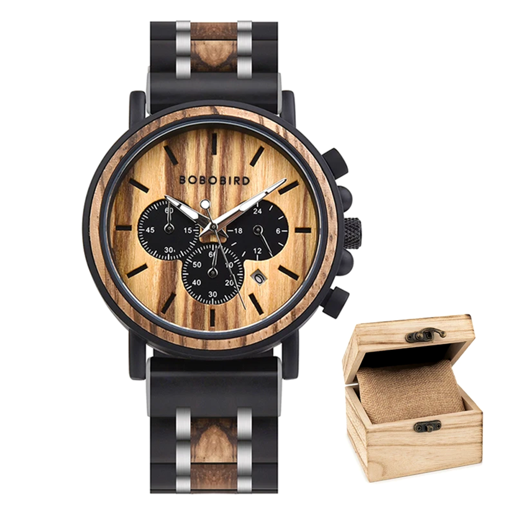Men's 3 Sub Dials Wooden Wrist Casual Quartz Watches