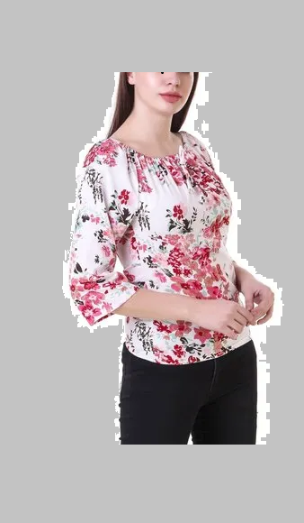 (wholesale 30 pieces)Ladies Printed Off Shoulder Top T1008R