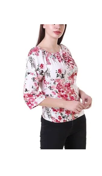 (wholesale 30 pieces)Ladies Printed Off Shoulder Top T1008R
