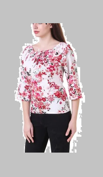 (wholesale 30 pieces)Ladies Printed Off Shoulder Top T1008R