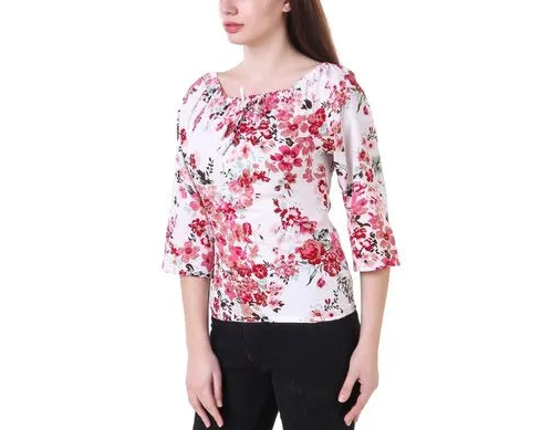 (wholesale 30 pieces)Ladies Printed Off Shoulder Top T1008R