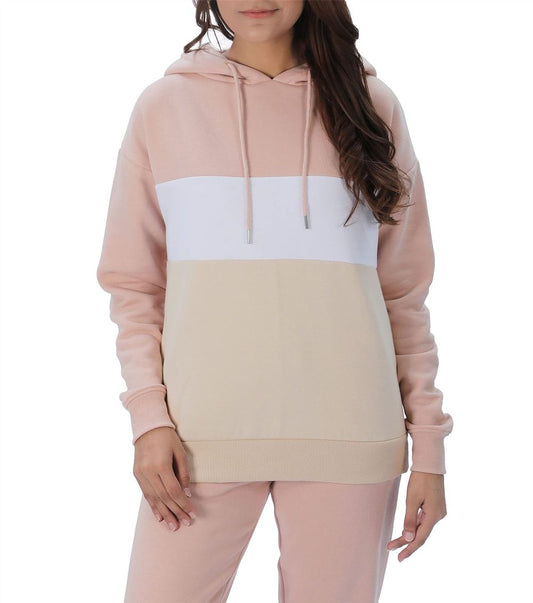 WOMEN LADIES BLOCK HOODIE BLUSH S